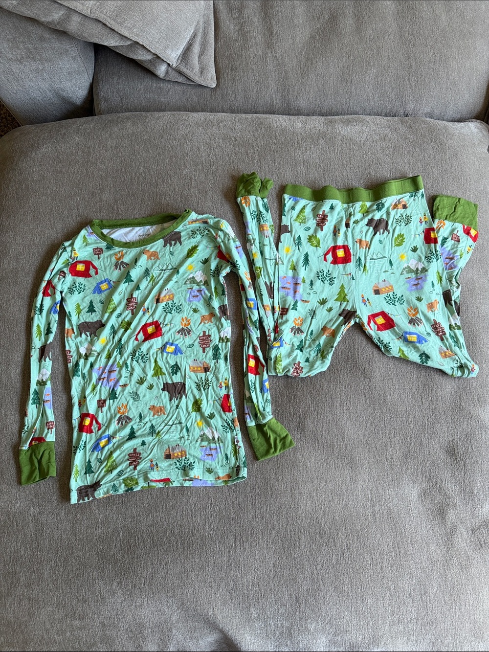 Little Sleepies Green Camping-Print Pajama Set with Green Trim